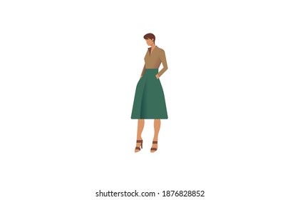 Beautiful fashion woman model illustration posing. Character isolated on a white background. Vector.