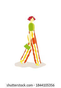 Beautiful fashion woman walking. Fashion stylish girl with accessories. Stylish businesswoman. Sketch. Vector illustration.