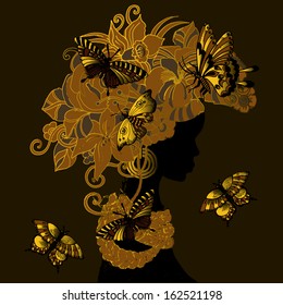 Beautiful fashion women with abstract hair and design elements