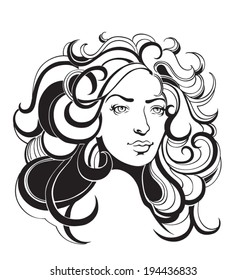 Beautiful fashion women with abstract hair and design elements