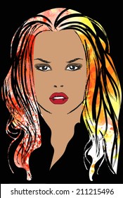 Beautiful fashion women with abstract hair and design elements