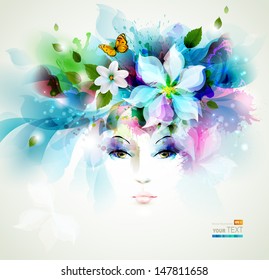 Beautiful Fashion Women Face Flower Stock Vector (Royalty Free) 148922204