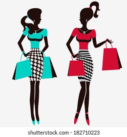 Beautiful fashion women shopping/ Women vector illustration