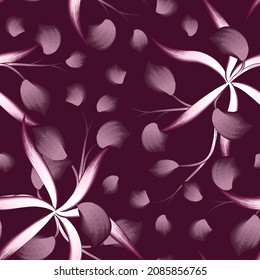 beautiful fashionable abstract texture seamless background with elegance vintage maroon tropical leaves and flower plant foliage on delicate background. Vector design. Jungle print. Floral background 