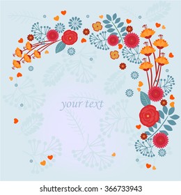 beautiful fashionable card on a light blue background with floral print
