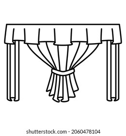 A beautiful fashionable curtain with a massive drape of fabric. Vector icon, outline, isolated, 48x48 pixel. Editable stroke.