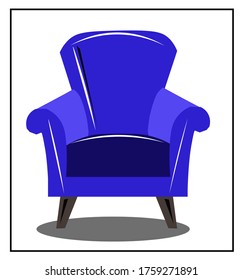 Beautiful fashionable dark blue velvet armchair. Vector isolated image on a white background. It can be used to design instagram, sites. An elegant piece of furniture for the interior.