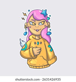 Beautiful fashionable girl. Cartoon vector character. Trendy style. Vector illustration.