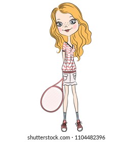 Beautiful fashionable girl with a tennis racket