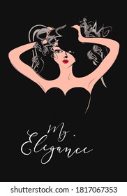 Beautiful fashionable girls with stylish hairstyles, red lips, hats and sunglasses in lines. Hand drawn vector illustration design.