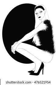 Beautiful fashionable lady. Blonde woman dressed in the  retro  style. Stylized Modern Art - hand drawn vector illustration