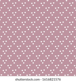 Beautiful, fashionable pattern with white hearts on a pink background. Seamless vector festive pattern. For textile, surface packaging, packaging design.