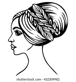 Beautiful fashionable wedding and evening female hairstyle retro 60s with babette and braid. Hairstyle with long hair curled and straight hair. Portrait of a woman. Hair salon, barber stylist.
