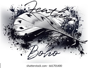 Beautiful feather on a grunge background. Bo-ho design