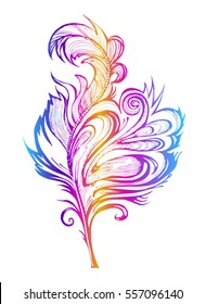 beautiful feather, vintage vector element stylized vector illustration symbol of the soul, bird, flying, indian mascot. Printing on clothing, t-shirt, mug. sacred esoteric sign Tattoo. Decorations.