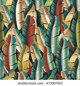 Beautiful Feathers. Green and Gold seamless pattern.