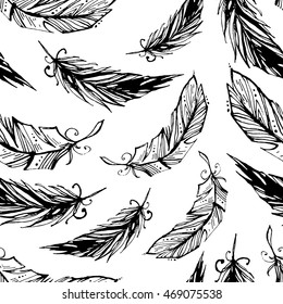 Beautiful feathers. Seamless background. Repeating texture. Background for your blog or your projects. Desktop wallpapers. Graphic illustration.