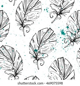 Beautiful feathers. Seamless background. Repeating texture. Background for your blog or your projects. Desktop wallpapers. Graphic illustration.