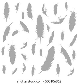 Beautiful feathers silhouette set. Boho theme. Hand drawn vector illustration