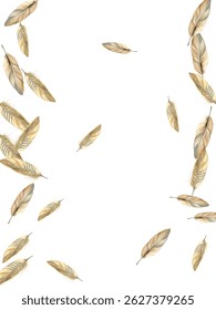 Beautiful  feathers in various shades of red, brown, and blue scattered on a white background. Perfect for nature-themed designs, boho decor, and artistic projects. 