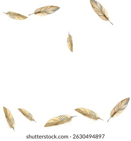 Beautiful  feathers in various shades of red, brown, and blue scattered on a white background. Perfect for nature-themed designs, boho decor, and artistic projects. 