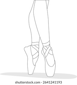 Beautiful feet of ballerina. Line drawing of lady's dancing feet
