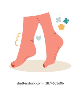 Beautiful feet with red toes. Modern flat illustration. Pedicure and skin care concept.