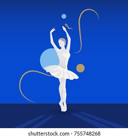 Beautiful female ballet dancer. Flat style vector illustration