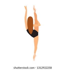 Beautiful Female Ballet Dancer Keep Balance on the Leg. Gorgeous Ballerina is Posing Dancing on a White Background Vector Flat Illustration