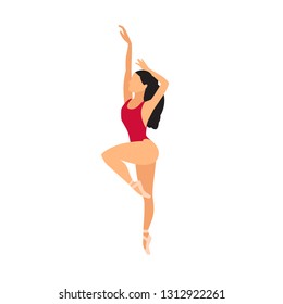 Beautiful Female Ballet Dancer Posing. Gorgeous Ballerina Dancing on a White Background Vector Flat Illustration
