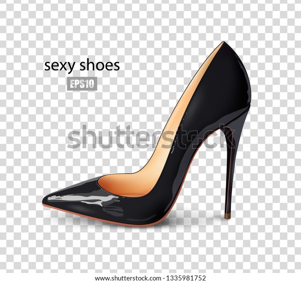 透明な背景に美しい女性の黒い靴 セクシーな靴 クラシック ハイヒールの靴 特許の革の靴 黒い色 3d効果 ベクターイラスト Eps10 のベクター画像素材 ロイヤリティフリー