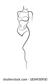 Beautiful female body in continuous line art drawing style. Slim woman torso minimalist black linear sketch isolated on white background. Vector illustration