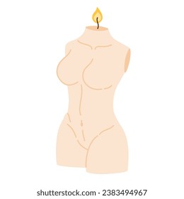 Beautiful female body shaped candle. Decorative wax candles for relax and spa. Hand draw Vector illustration isolated on white background