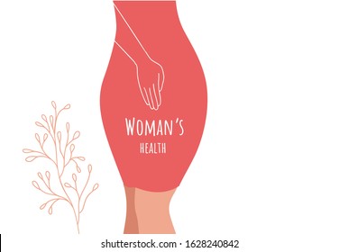 Beautiful Female Body And Women's Hygiene And Health Concept. Menopause, Urinary Incontinence, Gynecology And Care For Women's Sexual Health. Maternity And Pregnancy Sign. Vector Illustration.