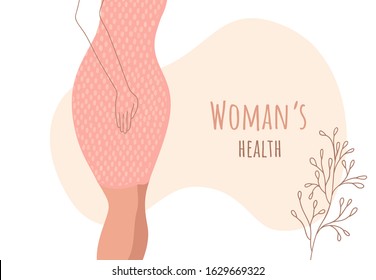 Beautiful Female Body And Women's Hygiene And Health Concept. Menopause, Urinary Incontinence, Gynecology And Care For Women's Sexual Health. Maternity And Pregnancy Sign. Vector Illustration.