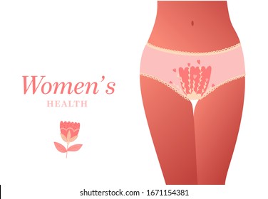 Beautiful Female Body And Women's Hygiene Or Reproductive System Concept. Flower. Menopause, Urinary Incontinence, Care For Women's Sexual Health. Maternity And Pregnancy Sign. Vector Illustration.