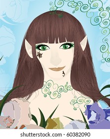 Beautiful female elf portrait vector illustration