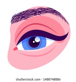 Beautiful female eye. Brow extension result concept. Idea of fashion and glamour. Isolated vector illustration in cartoon style
