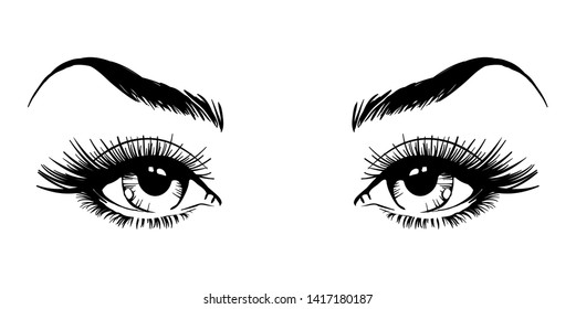 Beautiful female eyes with long eyelashes