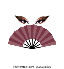 beautiful female eyes over a fan on a transparent background
