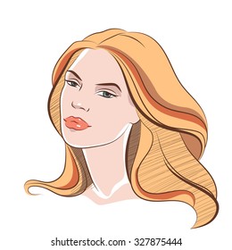 Beautiful female face 3. Vector colored illustration