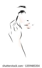 Beautiful Female Face. Hand-drawn Illustration, Beauty Industry, Makeup