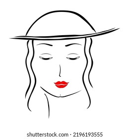 Beautiful female face hand-drawn vector illustration. Stylish original graphic portrait with a beautiful young attractive girl model. Fashion, style, beauty. Graphic, sketch drawing.