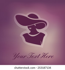 beautiful female face silhouette icon with hat on blurred background card