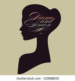 Beautiful Female Face Silhouette In Profile. Wedding Vector Design