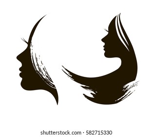 Beautiful female face silhouette in profile.