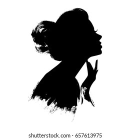 Beautiful Female Face Silhouette In Profile.