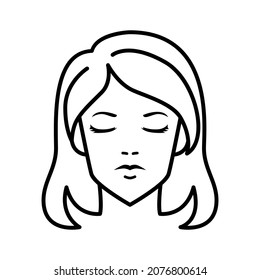 Beautiful Female Face Spa Closed Eyes Outline Vector Icon Illustration