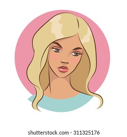 Beautiful female face. Vector colored illustration