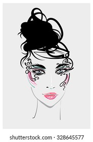Beautiful female face, vector illustration